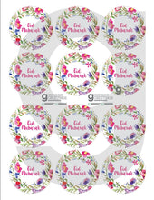 Load image into Gallery viewer, Printable Eid Mubarak floral stickers / tags / cupcake toppers