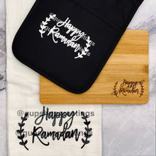 Load image into Gallery viewer, Happy Ramadan kitchen Gift Set | Potholder | Cutting Board | Charcuterie | Towel | Kitchen Essentials | Family Eid Gift
