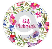 Load image into Gallery viewer, Printable Eid Mubarak floral stickers / tags / cupcake toppers
