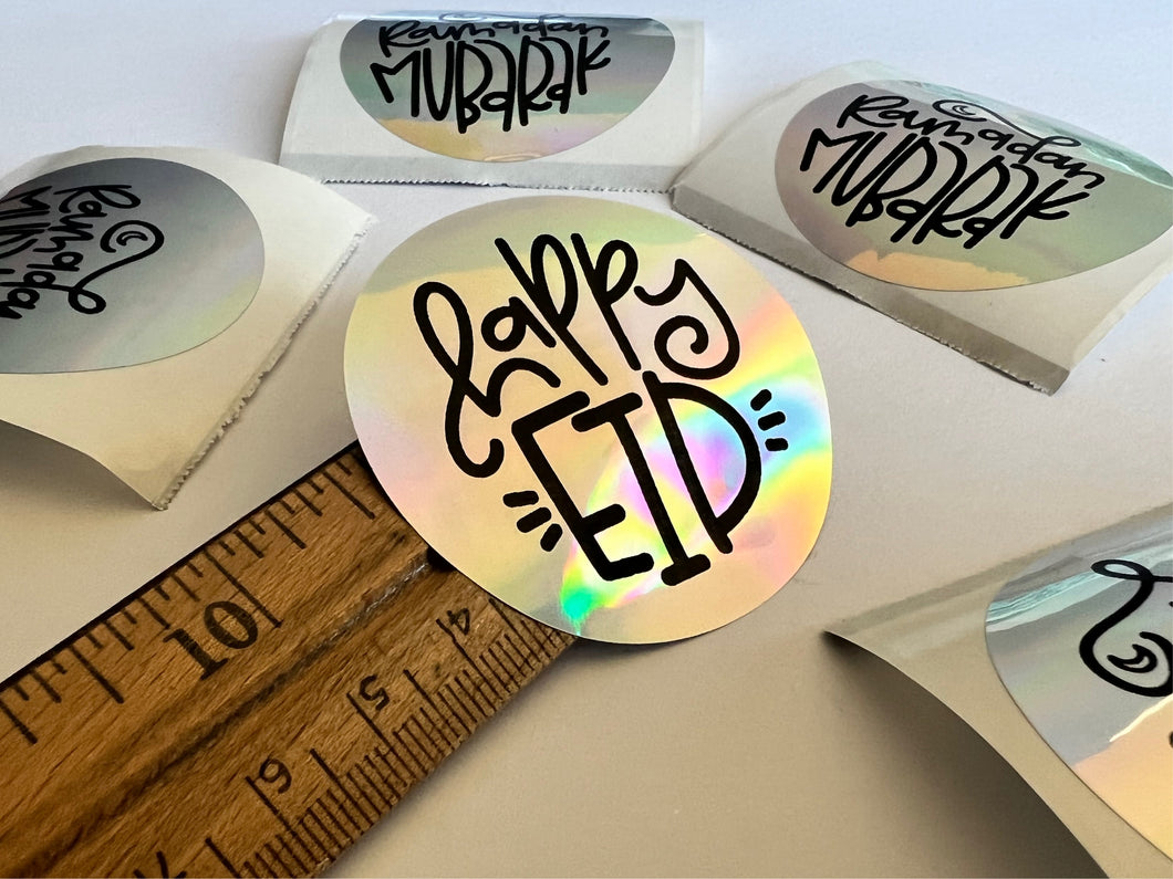 Holographic Round Stickers - Happy Eid