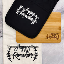Load image into Gallery viewer, Happy Ramadan kitchen Gift Set | Potholder | Cutting Board | Charcuterie | Towel | Kitchen Essentials | Family Eid Gift
