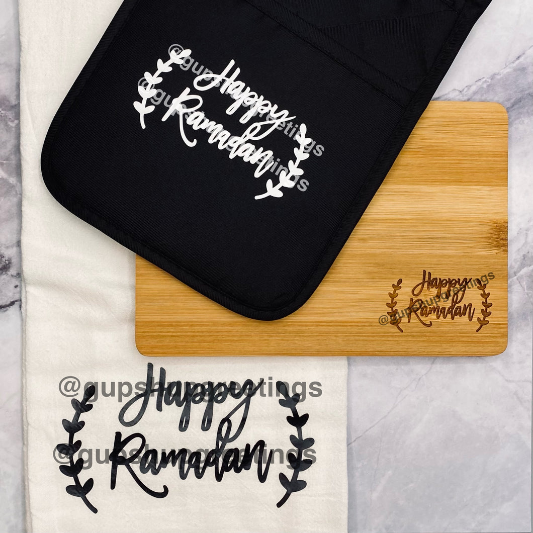 Happy Ramadan kitchen Gift Set | Potholder | Cutting Board | Charcuterie | Towel | Kitchen Essentials | Family Eid Gift