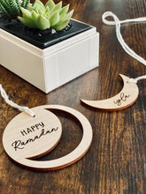 Load image into Gallery viewer, Wooden Tag - Personalized Crescent | Minimal Design | Ramadan Gift Basket | Medallion
