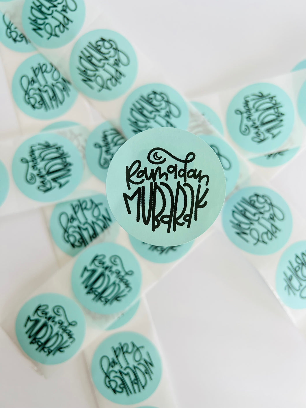 Round Stickers - Ramadan Mubarak hand-lettered design